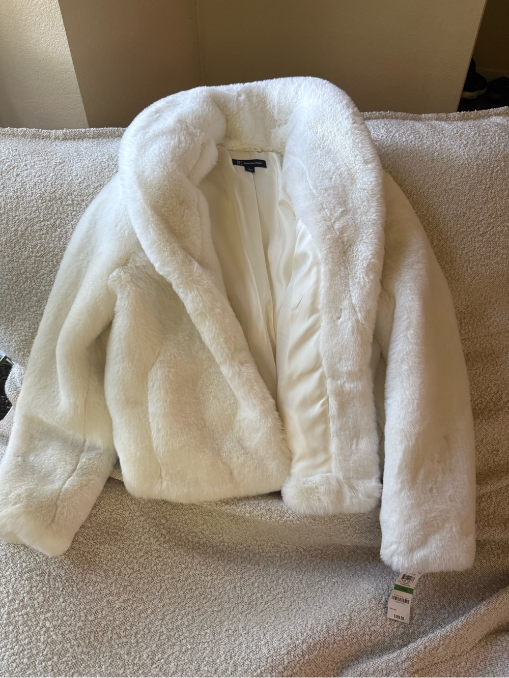 INC International Concepts “Washed White” Faux Fur Teddy Jacket